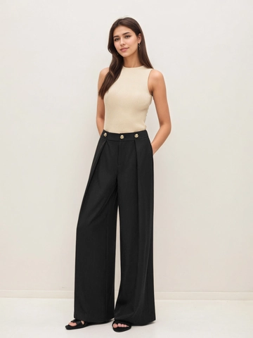 Damen Hohe Taille Weites Bein Anzughose Elegant Drappiert Gerade Hose Mit Goldenen Knöpfen Lässige Büro Pendeln Hosen