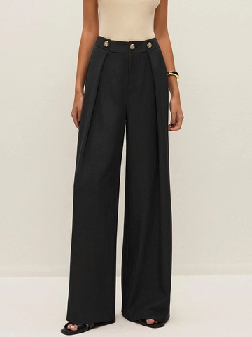 Damen Hohe Taille Weites Bein Anzughose Elegant Drappiert Gerade Hose Mit Goldenen Knöpfen Lässige Büro Pendeln Hosen