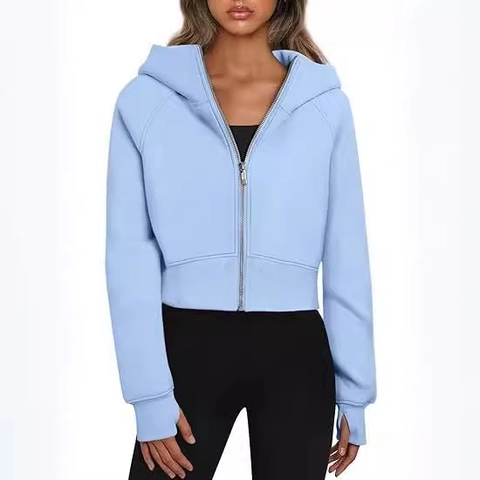 Women's Fleece Lined Hooded Sweatshirt Zip Up Cropped Long Sleeve Hoodie