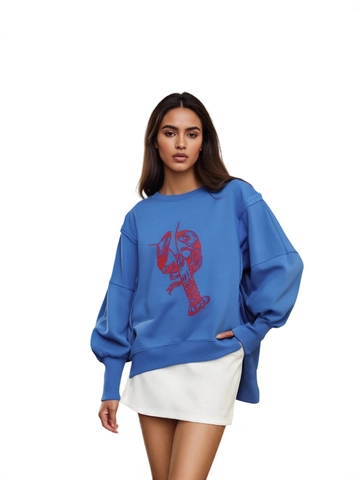 Damen Oversized Sweatshirt Rundhals Langarm Pullover Grafik Hummer Vogel Fisch Druck Casual Streetwear Lose Passform Top