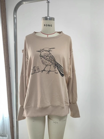 Damen Oversized Sweatshirt Rundhals Langarm Pullover Grafik Hummer Vogel Fisch Druck Casual Streetwear Lose Passform Top