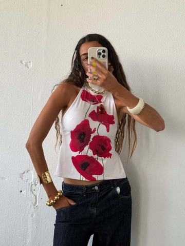 Women Halter Neck Floral Print Crop Top Sexy Streetwear Polyester Bandeau Sleeveless Tube Top Vacation Clubwear Fashion Top