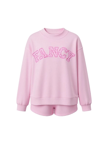 Women American Style Relaxed Pullover Sweatshirt And Shorts Set Solid Color Long Sleeve Top And Bottom Loungewear Outfit