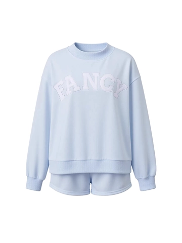 Women American Style Relaxed Pullover Sweatshirt And Shorts Set Solid Color Long Sleeve Top And Bottom Loungewear Outfit