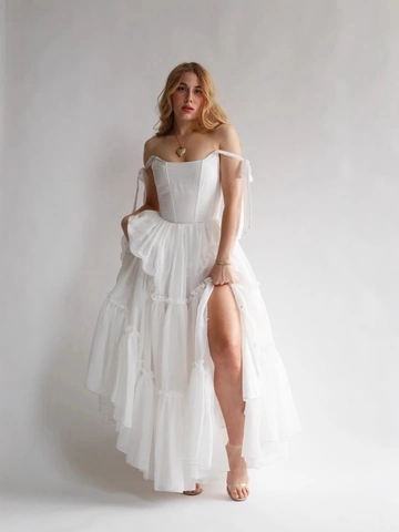Vrouwen Elegante Corset Maxi Jurk Stufen Ruches Vierkante Hals Vetersluiting Rug Mouwloos Avondfeest Bruiloft Gala Lange Jurk