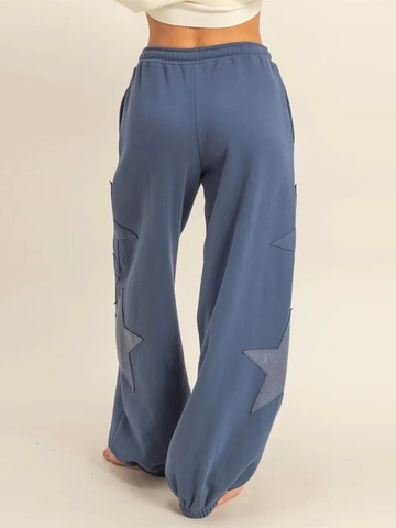 Damen Casual Stern Patch Jogginghose Locker Kordelzug Sweatpants Kontrast Stern Applikation Hohe Taille Streetwear Hose