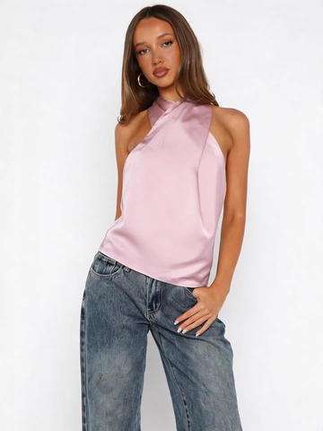 Women's Elegant Satin Halter Top Sleeveless Cross Neck Backless Blouse Sexy Solid Color Summer Party Clubwear Fashion Vest