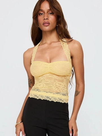 Women Sexy Lace Halter Tank Top Ruched Backless Tie Up Slim Fit Sleeveless Polyester Cami Streetwear Summer Top