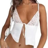 Canotta da Donna Sexy in Pizzo a Rete Patchwork con Laccio Frontale Scollo a V Spalline Sottili Senza Schienale Senza Maniche Estate Top Moda Clubwear