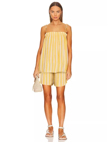 Women Summer Striped Camisole Top And Shorts Outfits Vacation Casual Streetwear Sexy Backless Sleeveless Beachwear