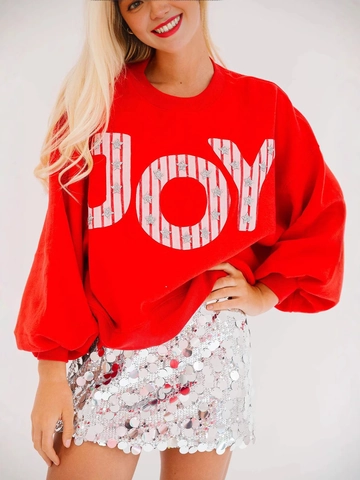 Women Sequin Letter Print Sweatshirt Loose Round Neck Long Sleeve Holiday Party Top Casual Christmas Pullover Shirt