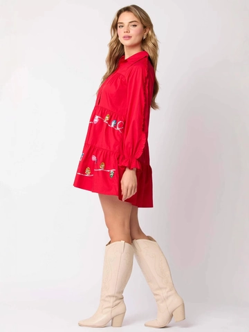 Vestido de Capas de Navidad para Mujer con Lentejuelas Guirnalda de Luces Manga Larga Volantes Vestido Pastel Poliéster Fiesta Rojo Verde