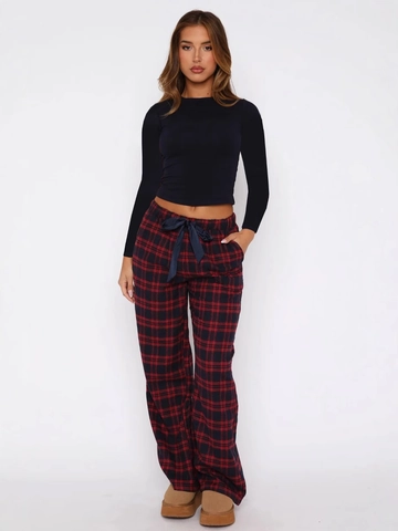 Set Loungewear Donna Natale Scozzese Top Manica Lunga Slim E Pantaloni Gamba Larga Con Coulisse Pigiama Vacanze