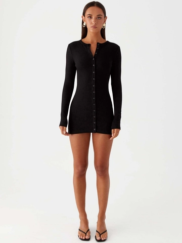 Women Slim Fit Ribbed Knit Mini Dress Long Sleeve Button Down Sexy Bodycon Basic Solid Color Autumn Fashion Casual Dress