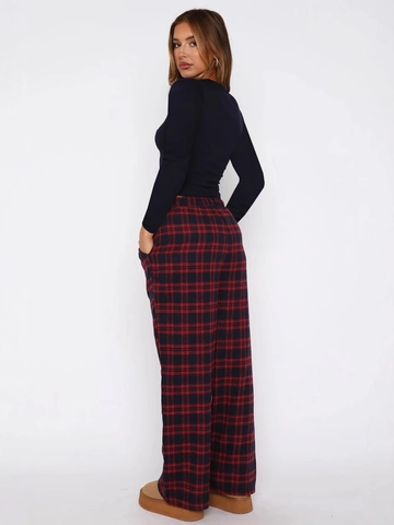 Set Loungewear Donna Natale Scozzese Top Manica Lunga Slim E Pantaloni Gamba Larga Con Coulisse Pigiama Vacanze