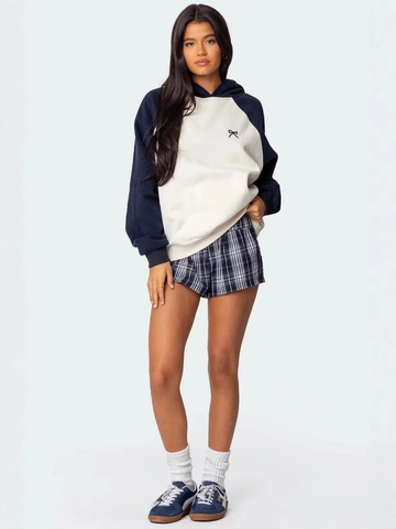 Donna Felpa con Cappuccio Raglan Manica Contrasto Colore Blocchi Ricamo Fiocco Y2K Streetwear Casuale Felpa Top