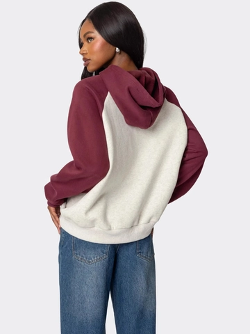 Donna Felpa con Cappuccio Raglan Manica Contrasto Colore Blocchi Ricamo Fiocco Y2K Streetwear Casuale Felpa Top