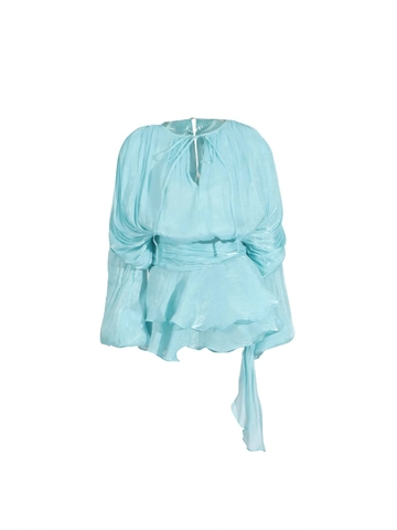 Elegantes Plissee-Oberteil Und Rüschenrock Zweiteiler Laternenärmel V-Ausschnitt Einfarbig Satin-Optik Party Outfit Damen