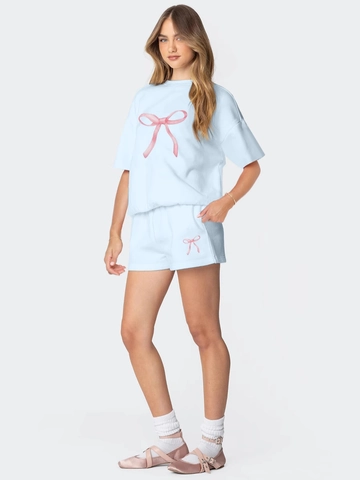Γυναικείο Sweet Bowknot Floral Print Casual Shorts Σετ Χαλαρό Κοντό Μανίκι Τοπ Και Σορτς Δύο Κομμάτια Lounge Loungewear Outfit