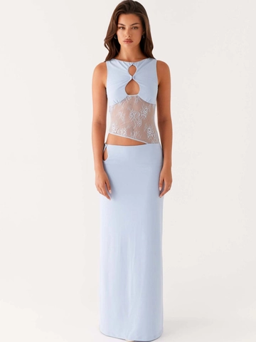 Sexy Open Rug Kant Patchwork Opengewerkt Maxi Jurk Mouwloos Ronde Hals Asymmetrisch Slim Fit Vrouwen Feestjurk