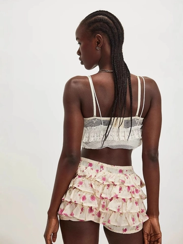 Pantalones Cortos de Verano Boho con Volantes Escalonados e Impresión Floral para Mujer Falda Pantalón Casual Cintura Alta Vacaciones