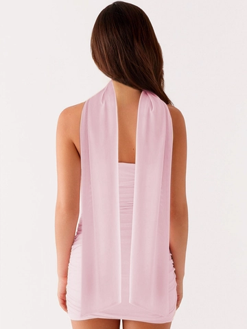 Women Sexy Strapless Ruched Bodycon Mini Dress With Matching Scarf Mesh Fabric Sleeveless Solid Color Party Clubwear Evening Outfit