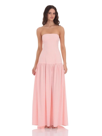 Women's Sexy Gingham Tube Top Maxi Dress Summer Sleeveless Off-The-Shoulder Backless Slim Fit A-Line Long Dress For Vacation Party