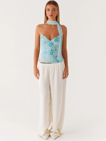 Canotta Sexy con Paillettes Ricamate da Donna Scollo a V Schiena Scoperta Top Cami con Perline e Sciarpa Coordinata Party Clubwear Estate