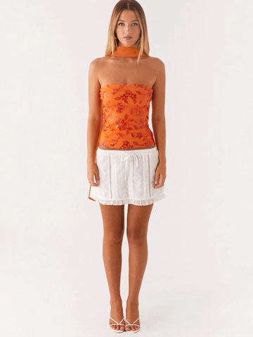 Women Sequin Floral Embroidery Bandeau Top And Bottom With Scarf Sexy Backless Hollow Out Lace Skirt Vacation Outfit