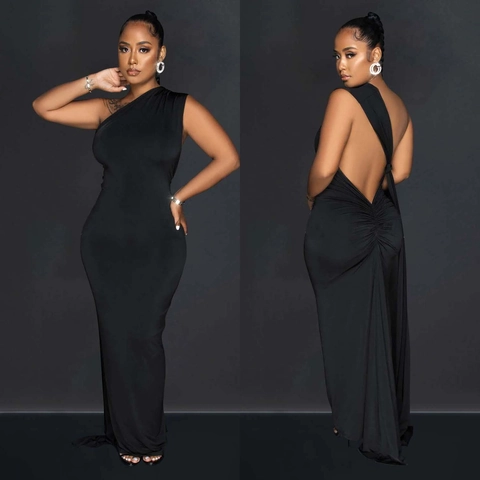Vestido Maxi Sexy para Mujer Hombro Caído Espalda Descubierta Fruncido Ajustado con Lazada Vestido de Noche Fiesta Boda