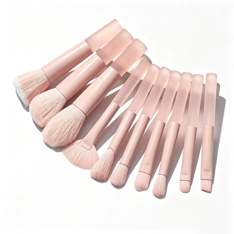 Professionelle Make-up Pinsel Pfirsichrosa Synthetikfaser Mattierter Acrylgriff Gesicht Augen Beauty Tools Mit Aufbewahrungstasche
