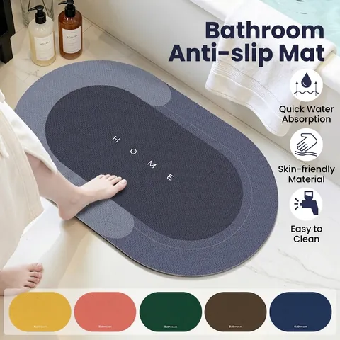 Tappetino Bagno Antiscivolo Morbido Fango Diatomee Assorbente Velluto Tecnico Asciugatura Rapida Fondo Gomma Moderno Casa