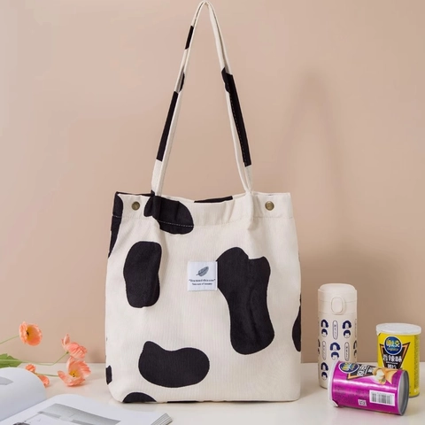Damen Kord Tragetasche Casual Große Kapazität Schultertasche Vintage Bedruckte Einkauftasche Outdoor Reise Handtasche