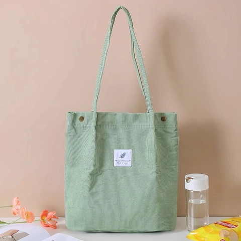 Corduroy Tote Bag Large Capacity Magnetic Closure Inner Pocket Retro Simple Solid Color Shoulder Bag For Women