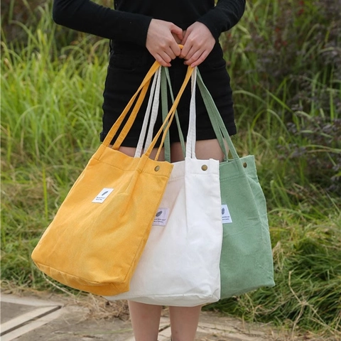 Corduroy Tote Bag Large Capacity Magnetic Closure Inner Pocket Retro Simple Solid Color Shoulder Bag For Women