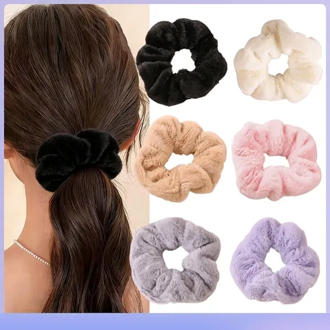 Plush Scrunchies Faux Fur High Elasticity Hair Ties Autumn Winter Solid Color Simple French Style For Women