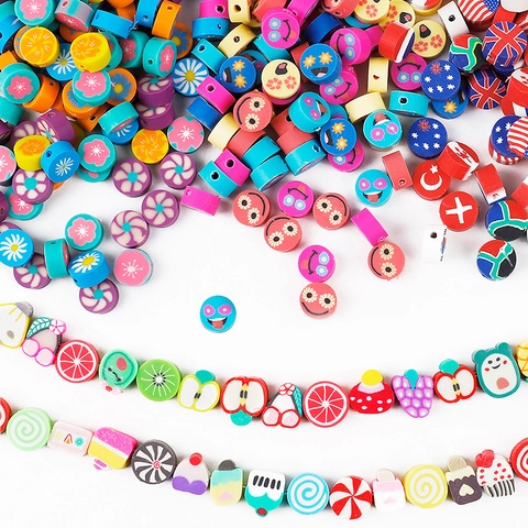 Polymer-Ton-Perlen Bunte Lächeln Frucht Blumen Muster DIY Schmuckherstellung Handgefertigte Halskette Armband Zubehör Bastelbedarf