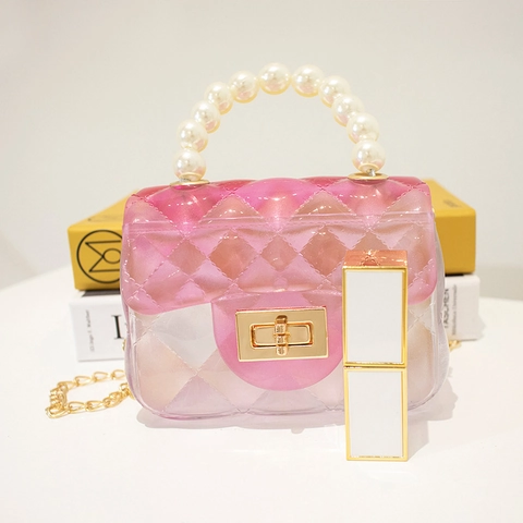 Mini Borsa A Tracolla In PVC Trasparente Borsa A Mano Jelly Manico In Künstliche Perle Motivo Trapuntato Sfumato Catena Dorata Chiusura A Girello