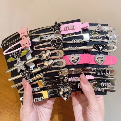 Y2K Colorful Macaron Hair Clips Rhinestone Heart Star Hairpins Alloy Resin Hair Accessories For Women Girls Daily Party