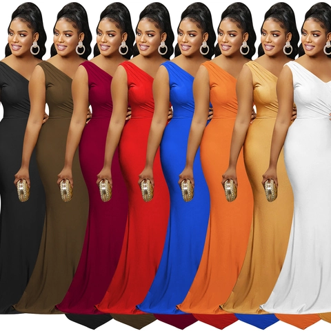 Damen One-Shoulder Gerafft Fischschwanz Maxi Kleid Elegant Einfarbig Slim Fit Abendkleid Party Hochzeit Lang Formelles Kleid
