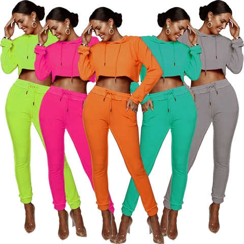 Damen 2 Teiler Trainingsanzug Einfarbig Cropped Hoodie Und Jogginghose Set Strukturierter Strick Casual Sportbekleidung Outfit