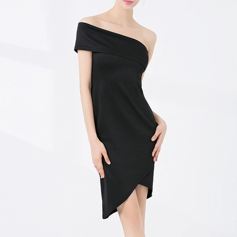 Vestido Ajustado Sexy de Un Hombro para Mujer Dobladillo Asimétrico Corte Ajustado Color Sólido Vestido Corto de Fiesta