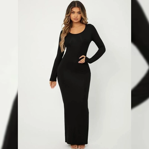 Abito Maxi da Donna Sexy in Maglia Girocollo a Manica Lunga Tinta Unita Vestibilità Aderente Bodycon per Feste
