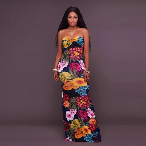 Donna Sexy Stampa Floreale Senza Spalline Schiena Scoperta Abito Maxi Aderente Spacco Vacanze Estive Spiaggia Vestito Lungo