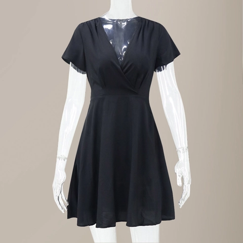 Vestido Envolvente Elegante de Mujer con Cuello en V Manga Corta Verano Casual Ajuste Ceñido con Lazo en la Cintura Línea A Color Sólido Mini Vestido