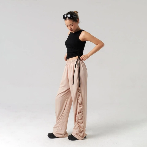 Women Side Drawstring Ribbed Tank Top Sexy Slim Fit Round Neck Sleeveless Solid Color Streetwear Summer Casual Basic Top
