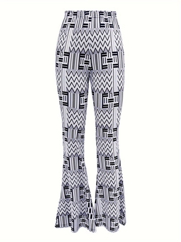 Women High Waist Flare Pants Geometric Print Boho Slim Leggings Milk Silk Elastic Vintage Bell Bottom Trousers Daily Casual