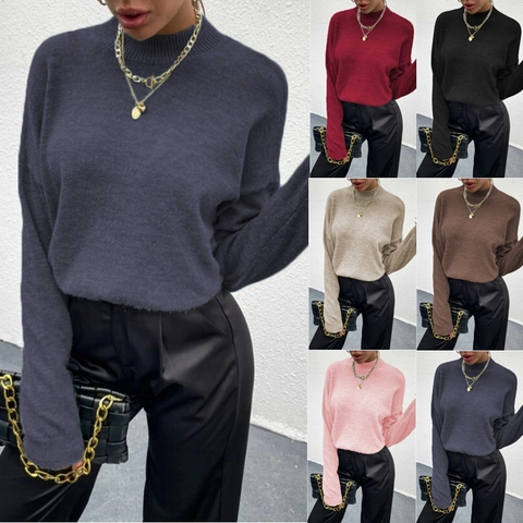 Damen Lockerer Strickpullover Rundhals Raglan Langarm Pullover Bequem Polyester Winter Herbst Lässig Top Für Damen