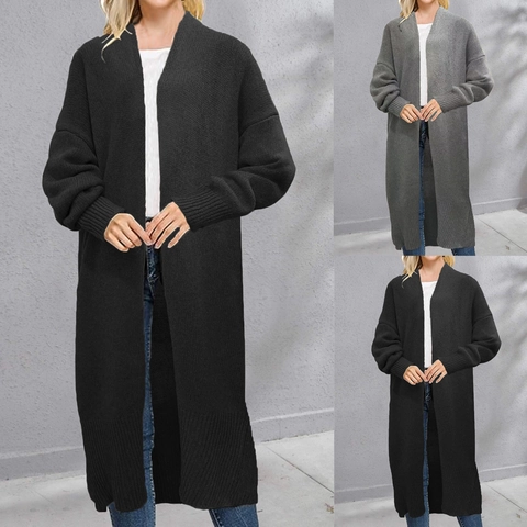Cárdigan Largo de Punto para Mujer Suéter Holgado Hombros Caídos Frente Abierto Abrigo Otoño Invierno Casual