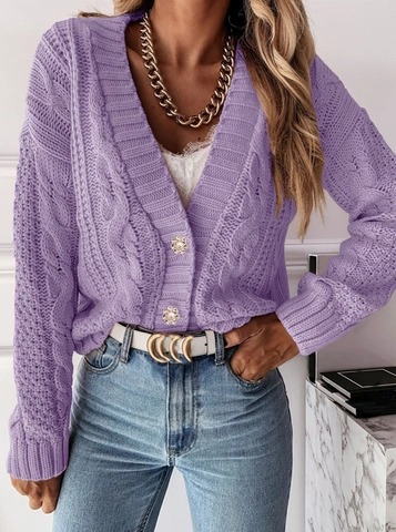 Gilet Femme Col en V Tricot Torsadé Pull Manches Longues Avec Boutons Künstliche Perles Décontracté Couleur Unie Automne Hiver Haut